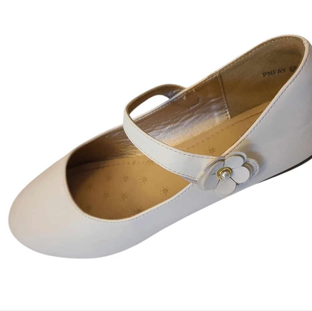 Pandaninjia Shoes White Girls Leather Mary Janes With Flower Sz 6 - Picture 3 of 11